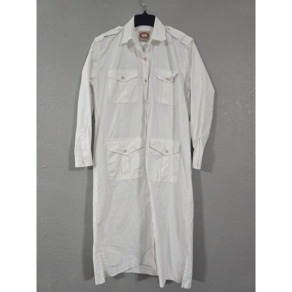 Vintage Banana Republic Shirt Dress Womens Large White Safari Midi Hong Kong